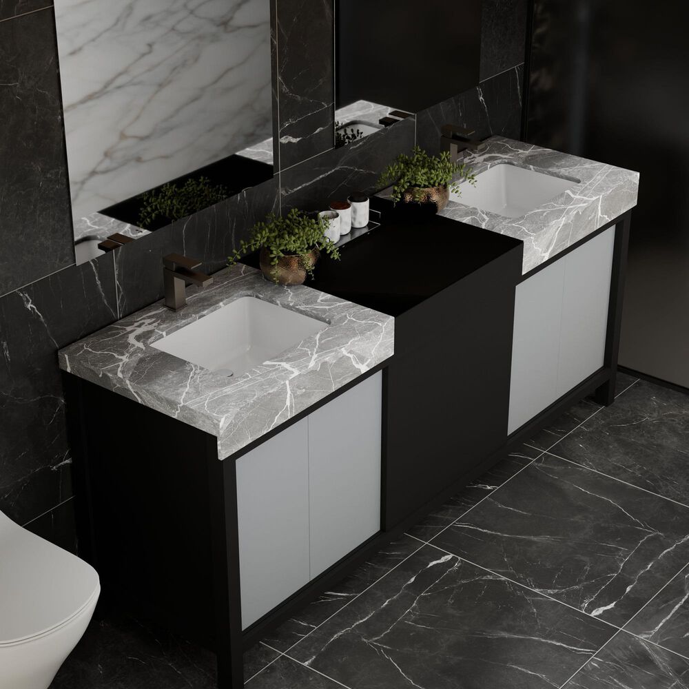 Lexora Home Zilara 80" Double Bathroom Vanity in Black and Grey with 11 cm Castle Grey Marble Top and Rectangular Sinks, , large