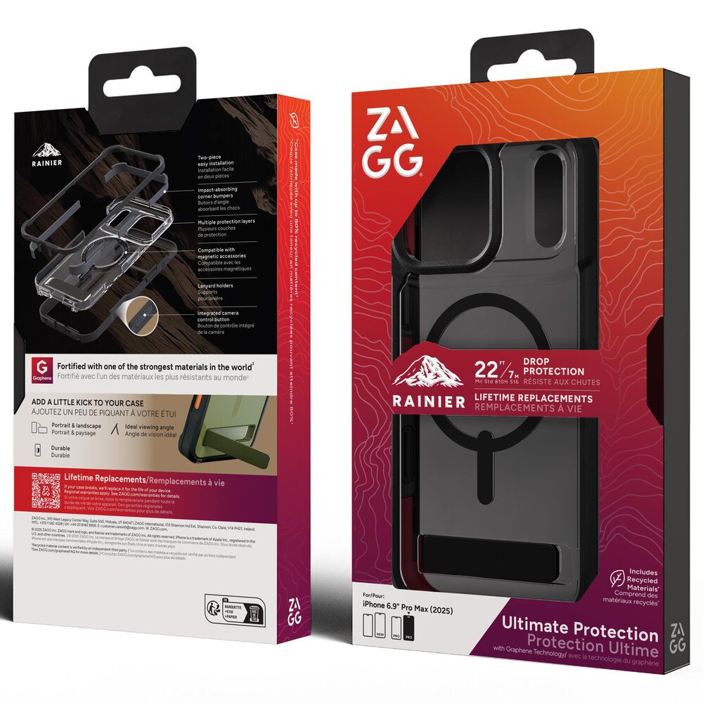 Zagg Rainier Snap MagSafe Case with Kickstand for Apple iPhone 17 Pro Max in Smoke Black, , large