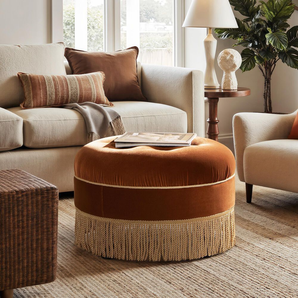 Jennifer Taylor Home Yolanda Standard Ottoman in Burnt Orange and Gold, , large