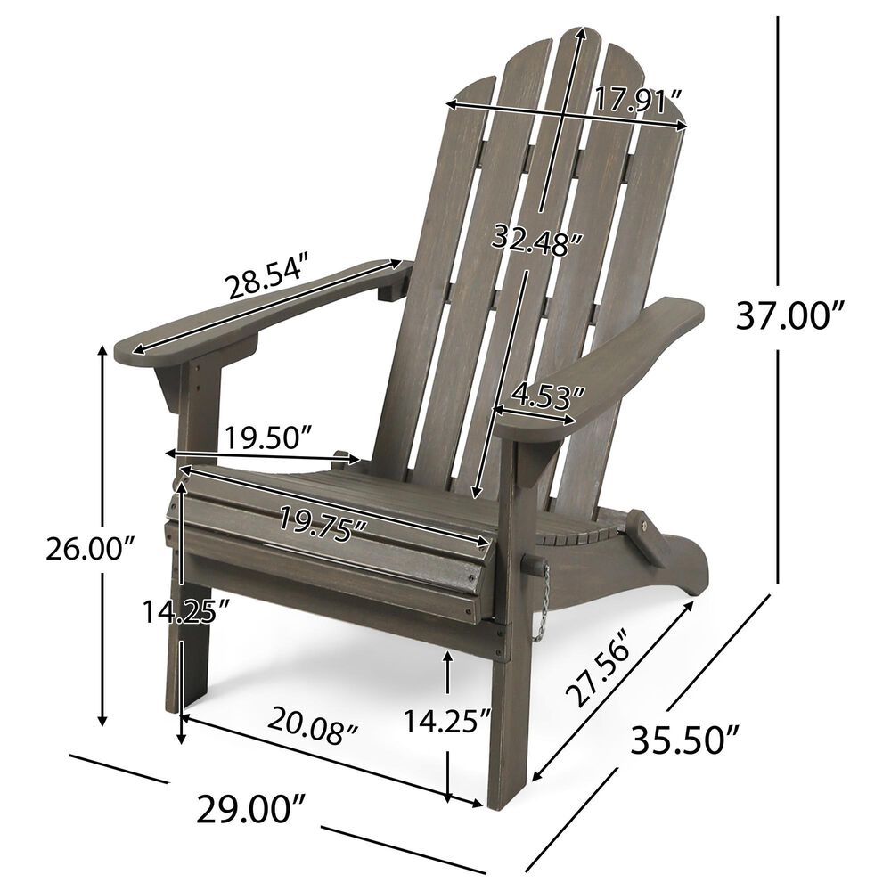Hearth and Haven Hollywood Outdoor Foldable Adirondack Chair with Straight Armrests in Grey, , large