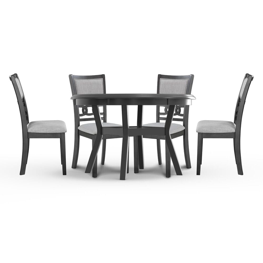 New Heritage Design Gia 47" Round Storage Dining Table and 4 Upholstered Dining Side Chairs in Gray/Gray, , large