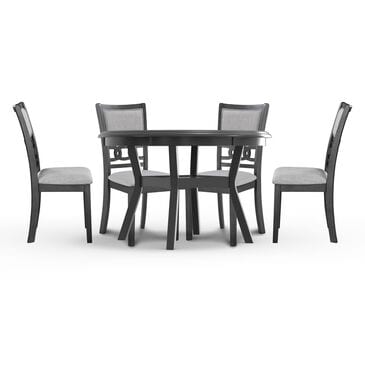 New Heritage Design Gia 47" Round Storage Dining Table and 4 Upholstered Dining Side Chairs in Gray/Gray, , large