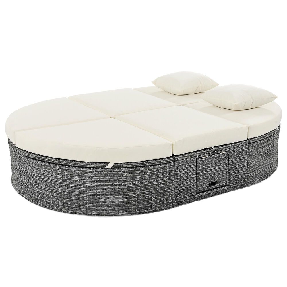 HOMLUX 2-Person Outdoor Daybed with Adjustable Backrests and Foldable Cup Trays in Beige, , large