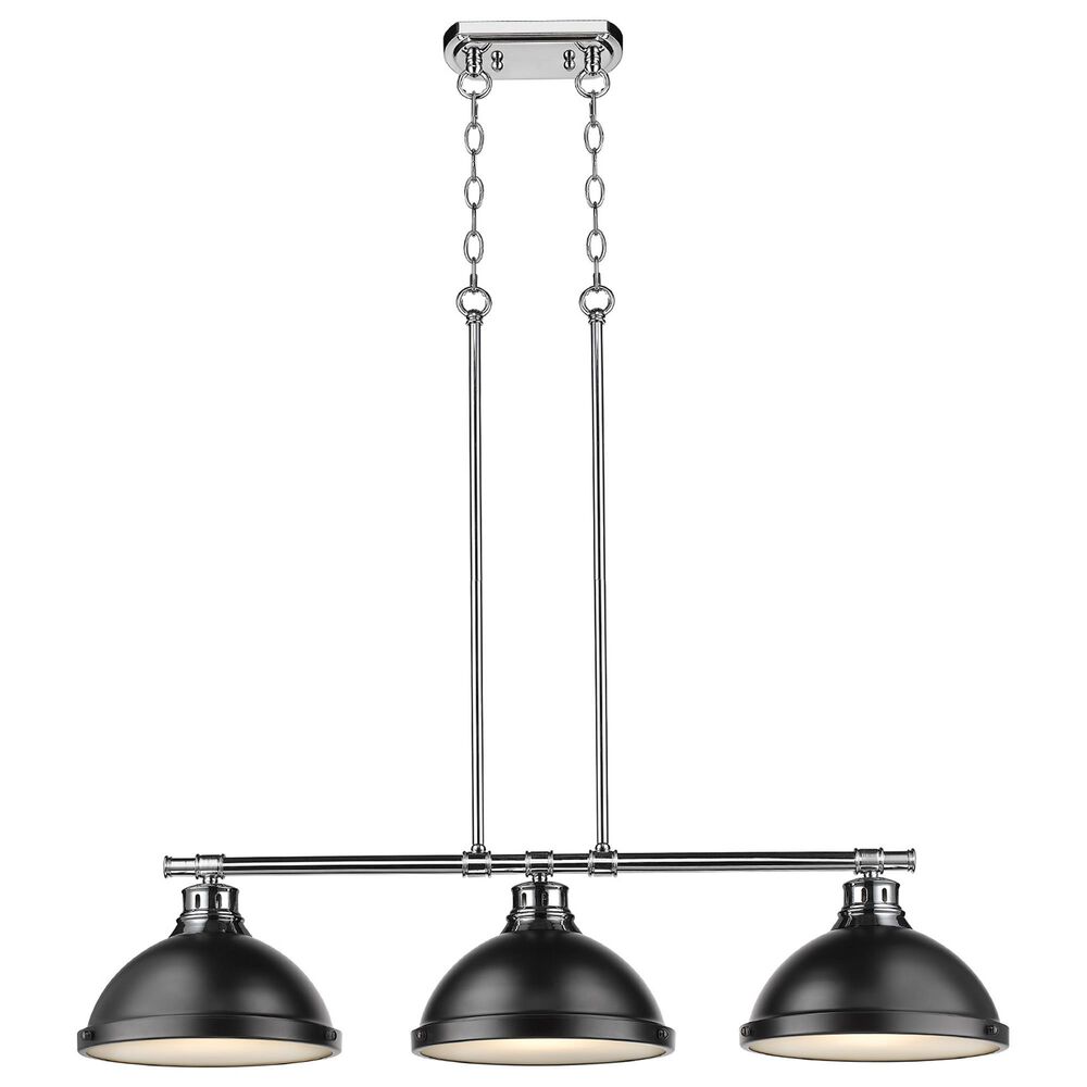 Golden Lighting Duncan 3-Light Pendant with Matte Black Shade in Chrome, , large