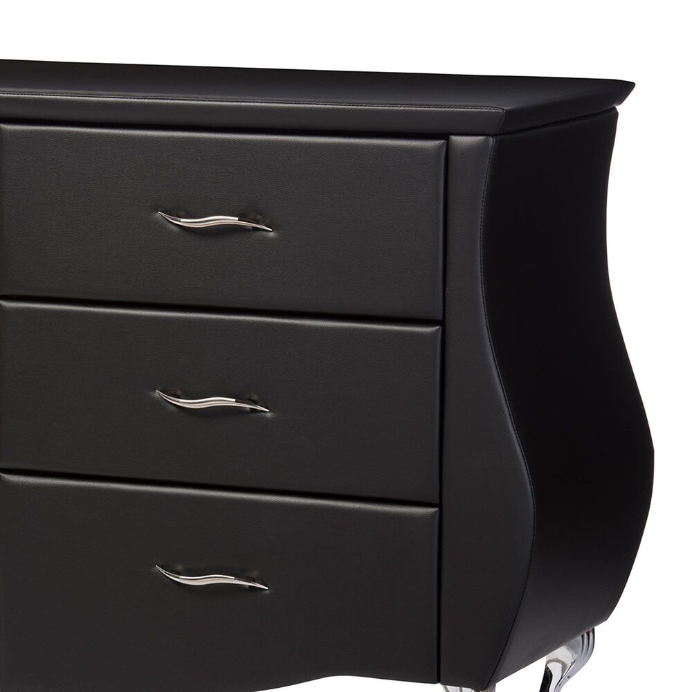 Baxton Studio Enzo 6-Drawer Dresser with Black Upholstered in Stainless Steel, , large