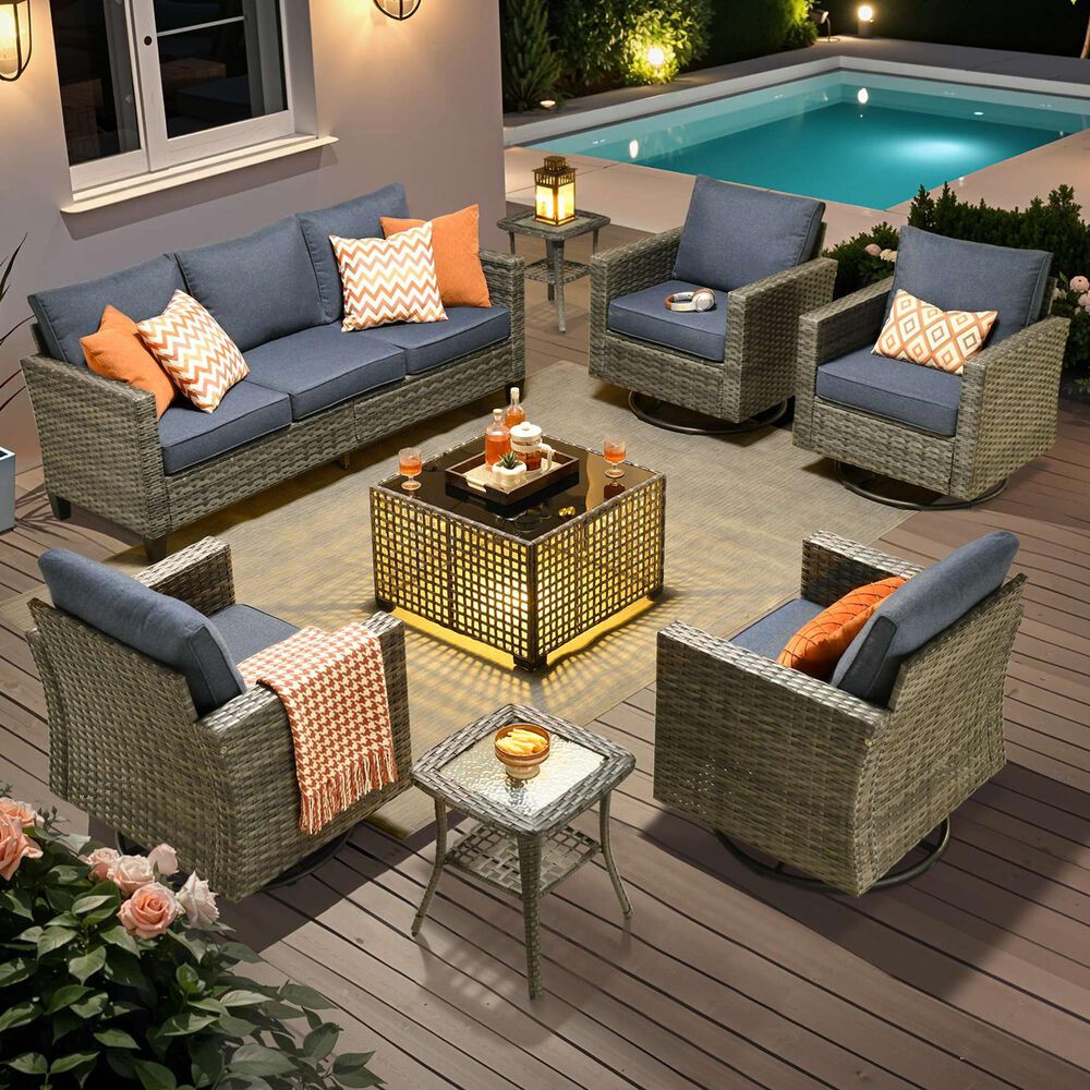 HOMLUX 8-Piece Outdoor Patio Furniture Set in Denim Blue, , large