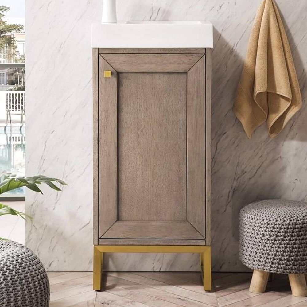 James Martin Chianti 16" Single Bathroom Vanity in Whitewashed Walnut and Radiant Gold with White Glossy Solid Surface Resin Top, , large
