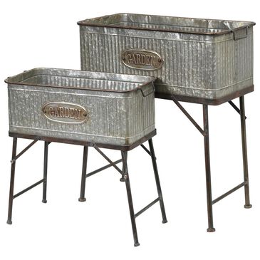 The Gerson Company Rectangular Galvanized Metal Planters (Set of 2), , large
