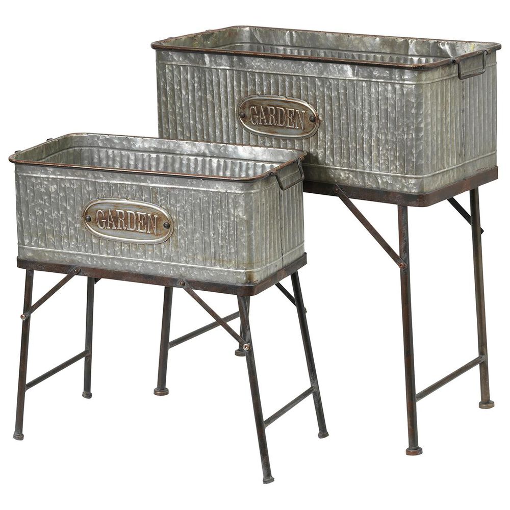 The Gerson Company Rectangular Galvanized Metal Planters (Set of 2), , large