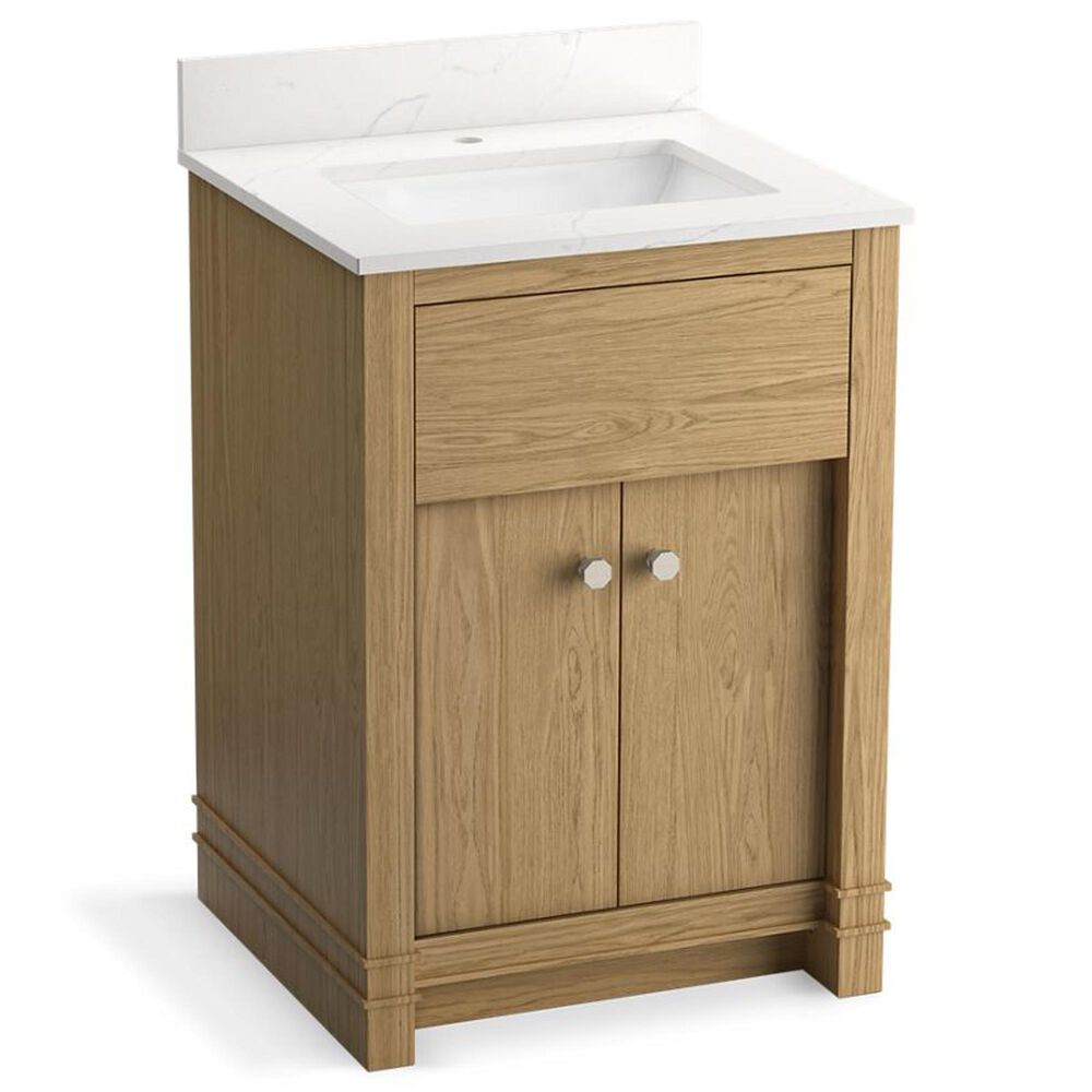 Kohler Alouette 24" Single Bathroom Vanity in Light Oak with 2 cm White Quartz Top and Rectangular Sink, , large