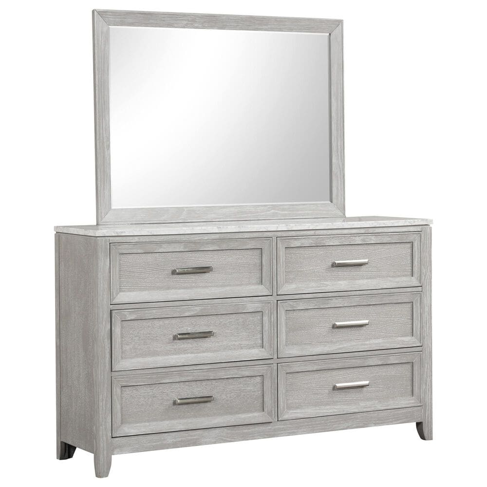 New Heritage Design Fiona 6-Drawer Dresser and Mirror in Mist Gray, , large