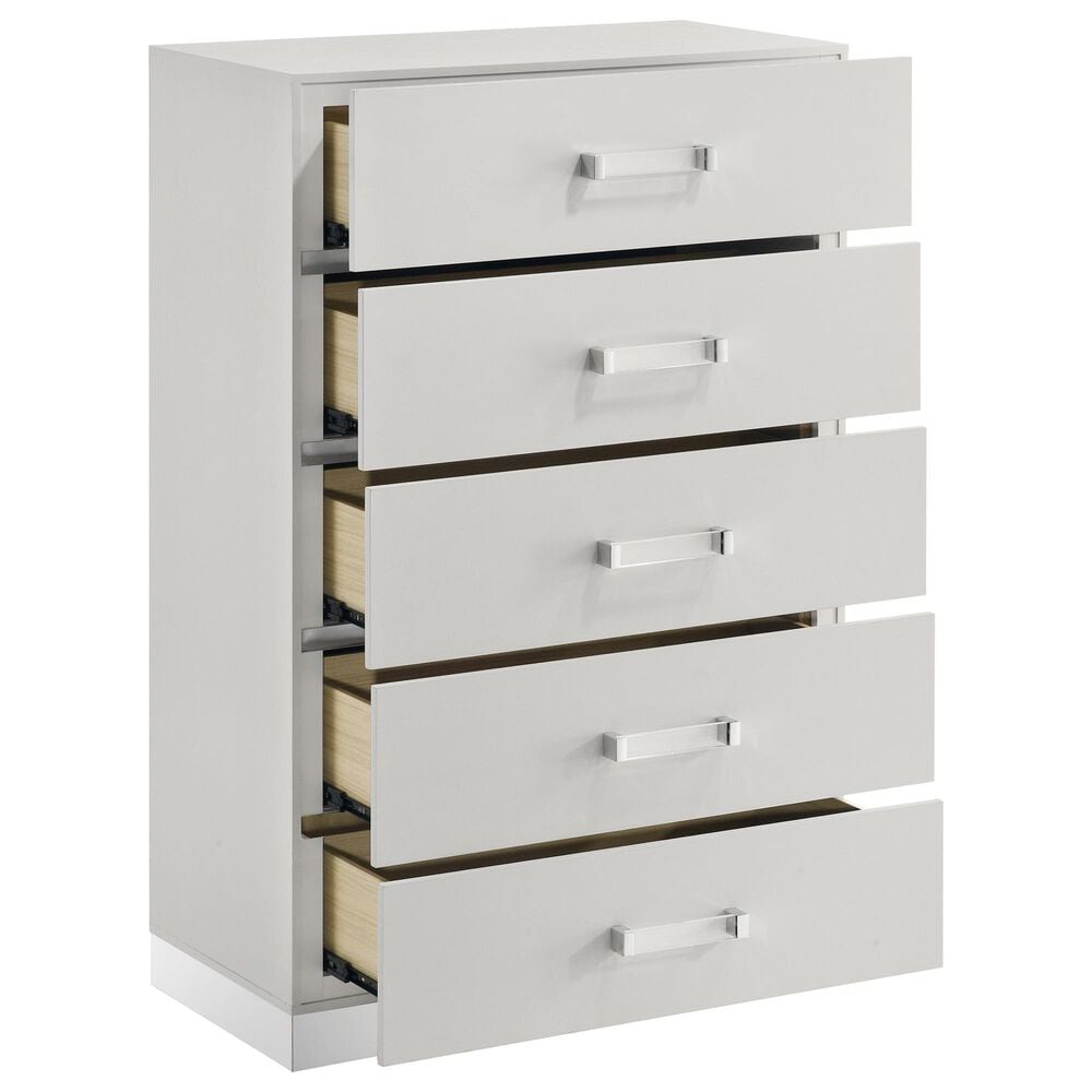 New Heritage Europa 5 Piece Wood Cal King Panel Bedroom Set with Chest and Nightstand in White, , large