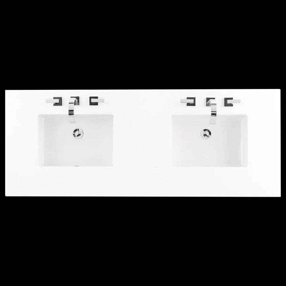 James Martin Vanities Chicago 60&quot; Double Bathroom Vanity in Glossy White with 3 cm White Zeus Quartz Top and Rectangular Sinks, , large