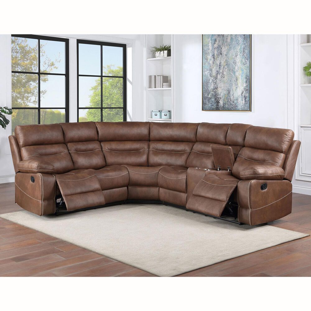 Steve Silver Rudger 3-Piece Manual Reclining Sectional in Chestnut, , large