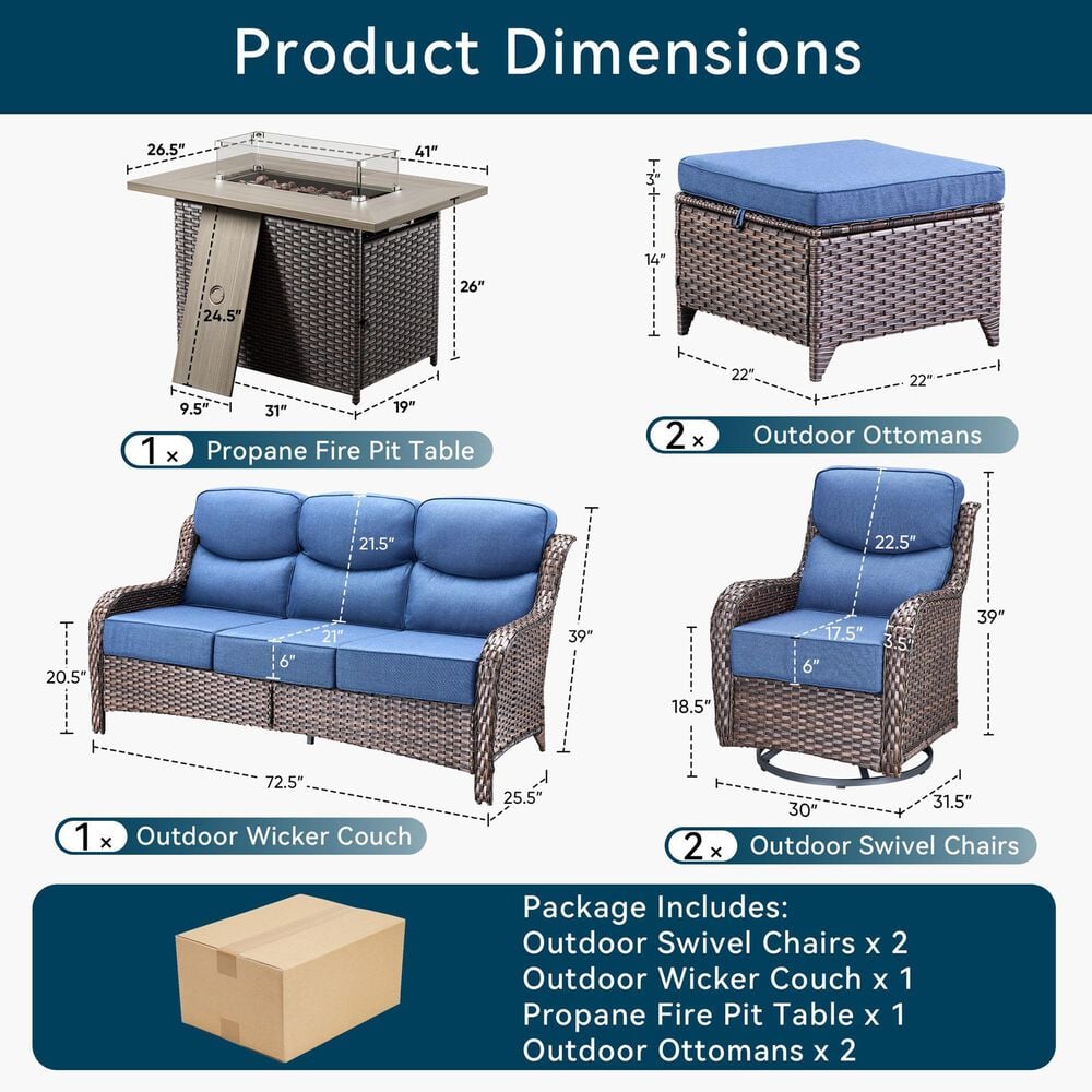 Sunwell Garden 6-Piece Fire Pit Set in Navy, , large