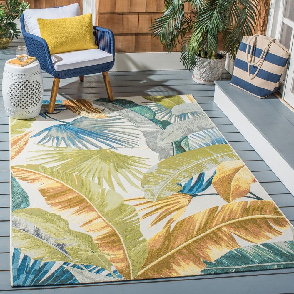 Safavieh Barbados Tropical Botanical 3&#39;3&quot; x 5&#39; Gold and Green Indoor/Outdoor Area Rug, , large