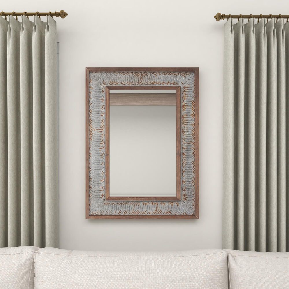 Maple and Jade 29&quot; x 39&quot; Wall Mirror in Distressed Grey and Brown, , large