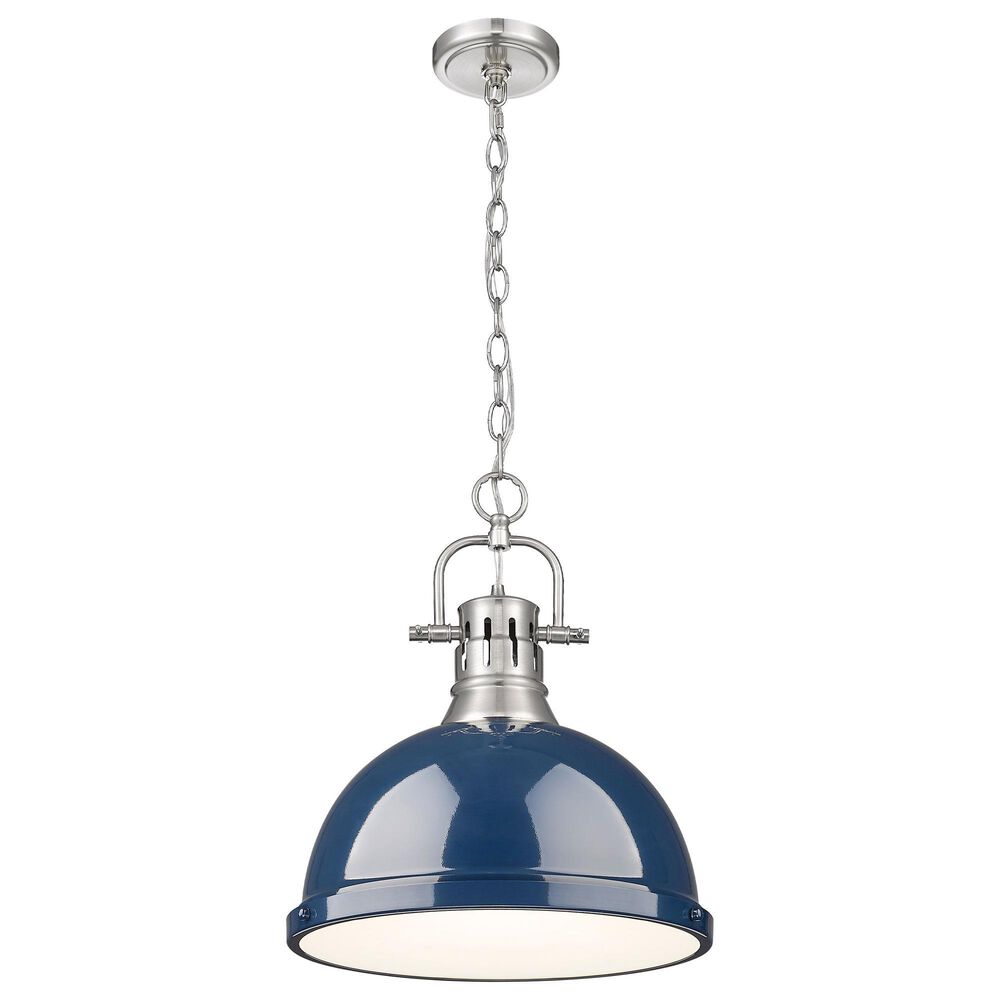 Golden Lighting Duncan 1-Light Pendant with Chain and Matte Navy Shade in Pewter, , large