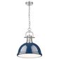 Golden Lighting Duncan 1-Light Pendant with Chain and Matte Navy Shade in Pewter, , large