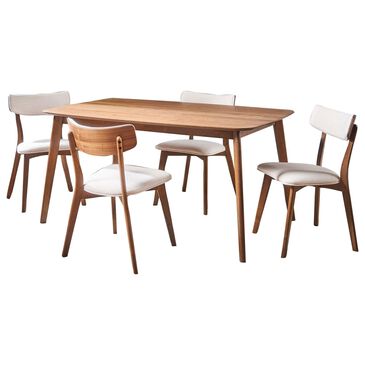 Noble House Alma 5-Piece Rectangle Dining Set in Natural Walnut, , large