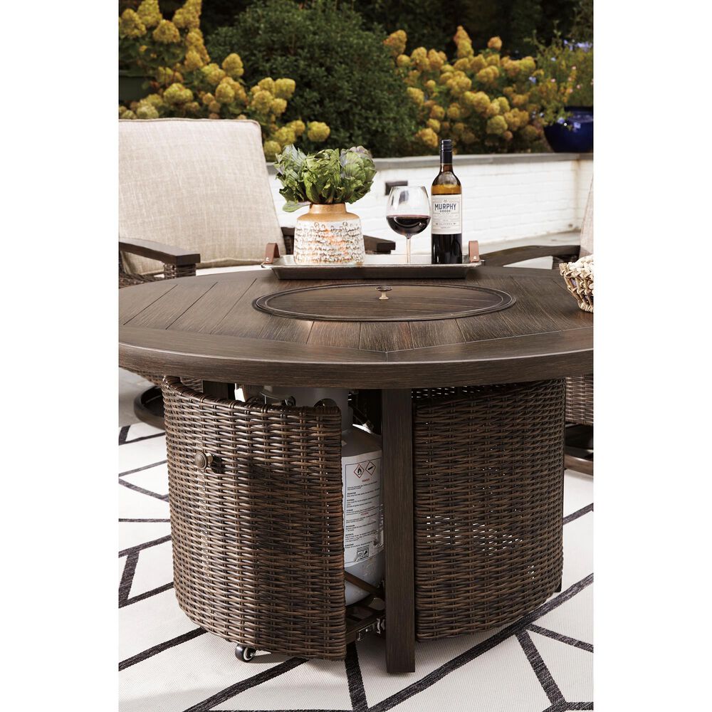 Ashley Paradise Trail Round Fire Pit Table in Medium Brown, , large
