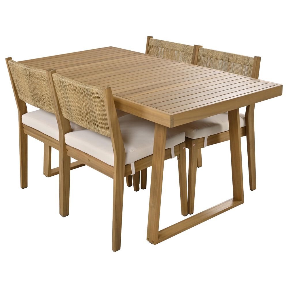 Hearth and Haven 5-Piece Outdoor Wooden Dining Set with U-Leg Table and Cushioned Chairs in Beige, , large