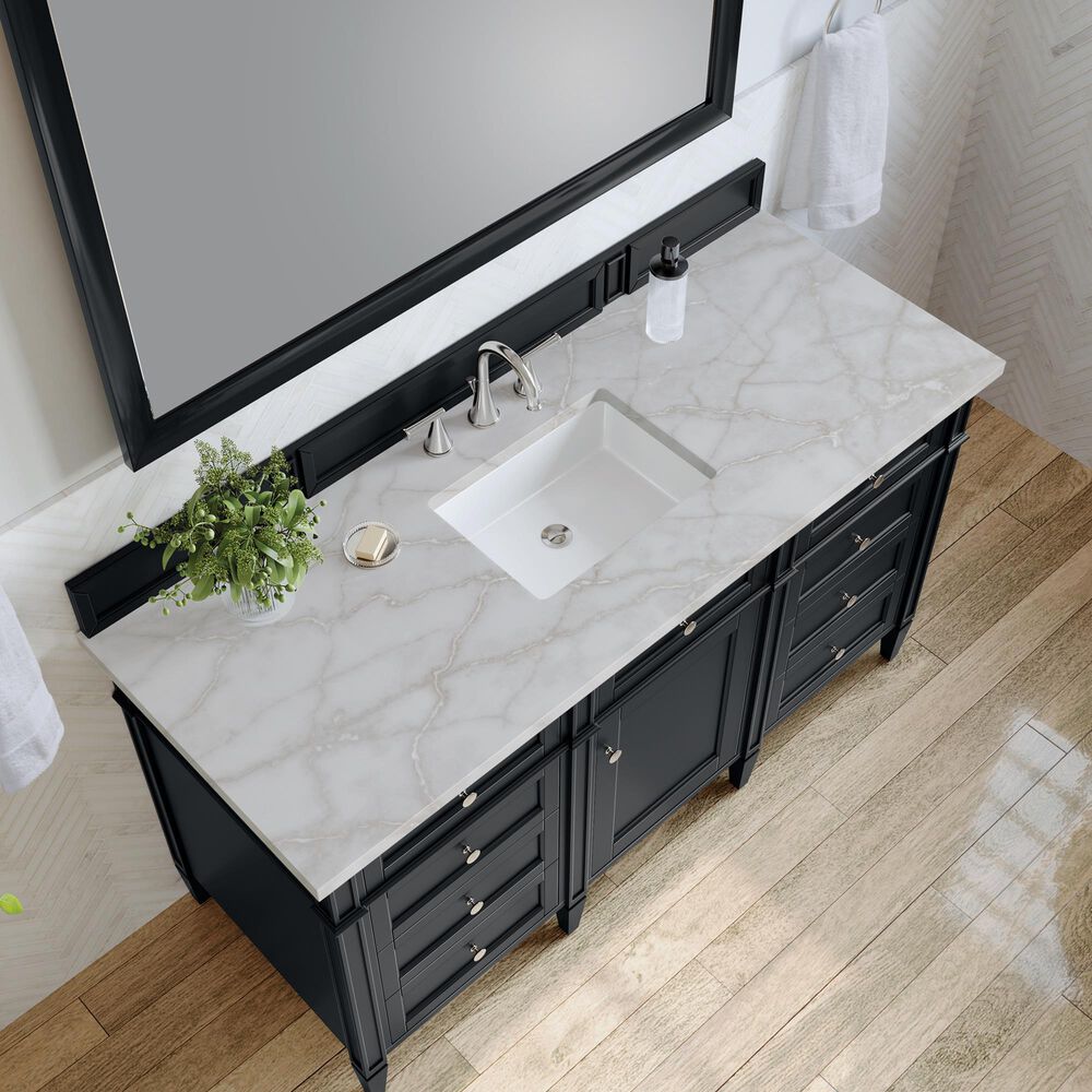 James Martin Vanities Brittany 60&quot; Single Bathroom Vanity in Black Onyx with 3 cm Victorian Silver Quartz Top and Rectangular Sink, , large