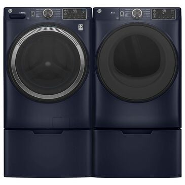 GE Appliances 4.8 Cu. Ft. Smart Front Load Washer and 7.8 Cu. Ft. Electric Dryer Laundry Pair with Pedestal in Sapphire Blue, , large