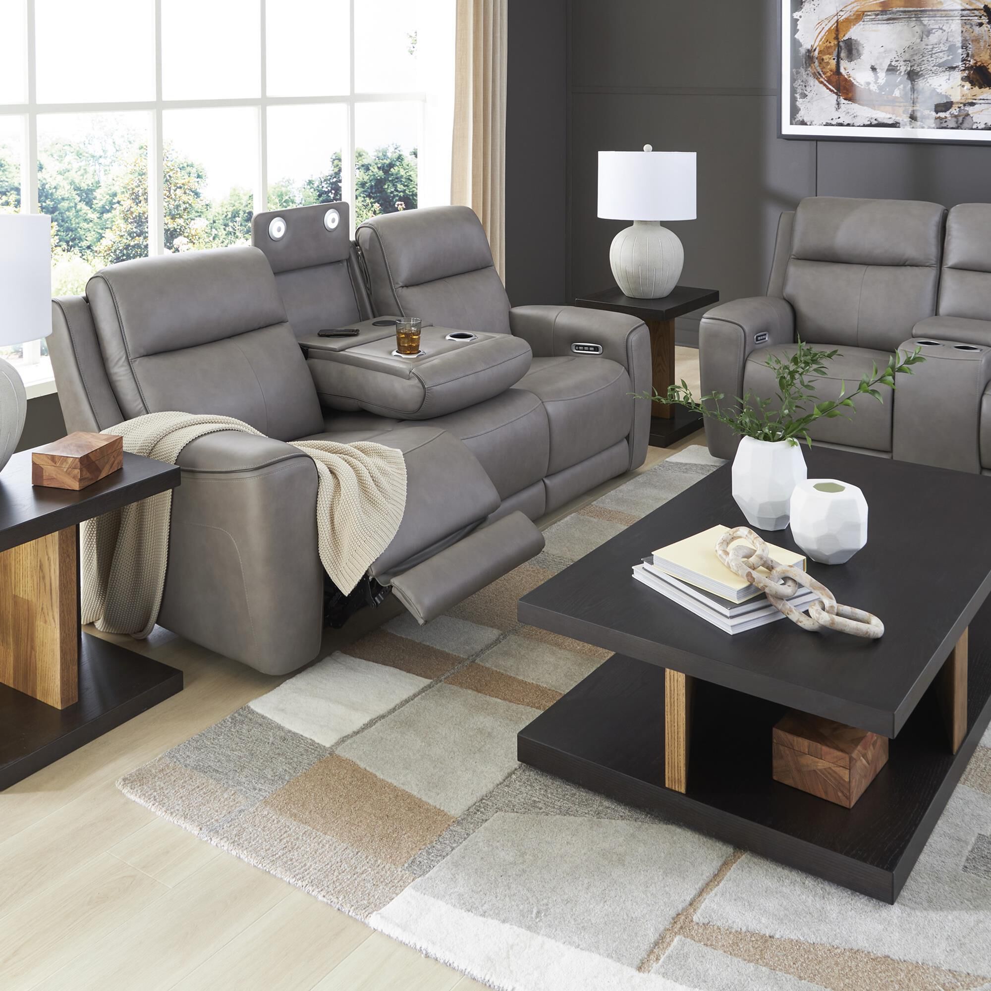 Ashley 5Z-Comfort Power Reclining Sofa and Loveseat Set in Coin