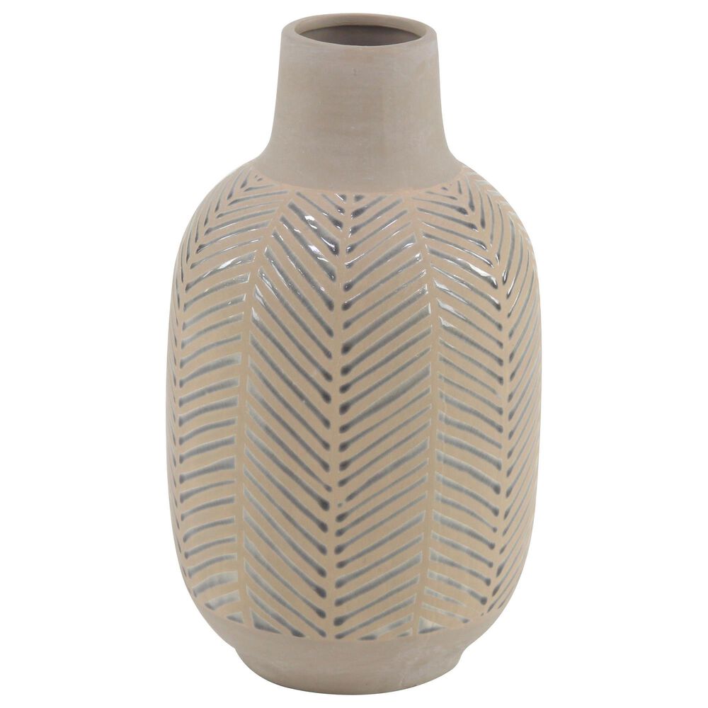Maple and Jade 14" x 8" Eclectic Fern Leaf Vase in Brown and Light Grey, , large