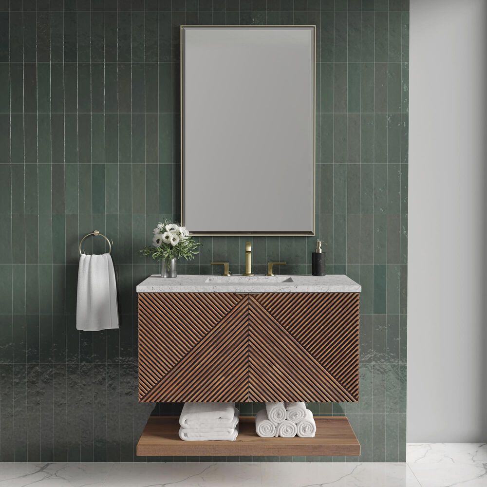 James Martin Vanities Marcello 36" Single Bathroom Vanity in Chestnut with 3 cm Eternal Jasmine Pearl Quartz Top and Rectangular Sink, , large