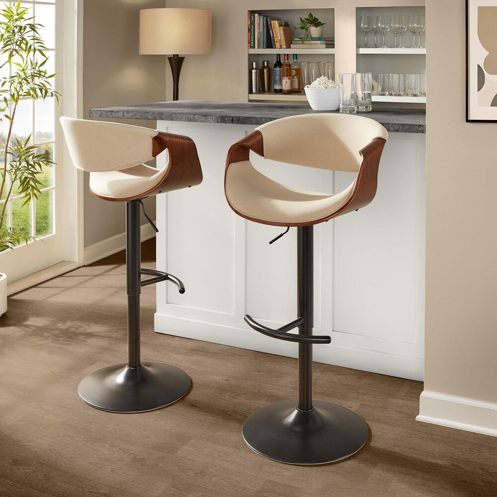 LumiSource Curvo Swivel Adjustable Barstool with Cream Upholstery in Black and Walnut (Set of 2), , large