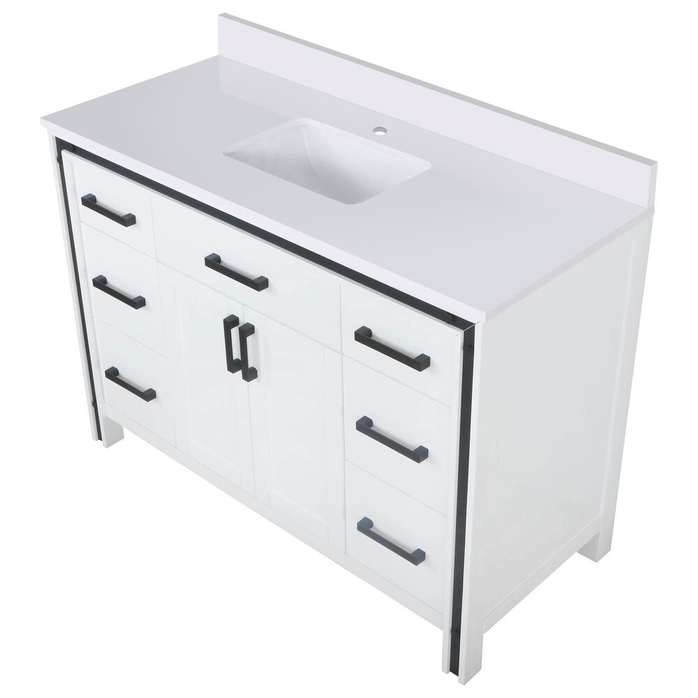Lexora Home Ziva 48&quot; Single Bathroom Vanity in White with 2 cm White Quartz Top and Rectangular Sink, , large