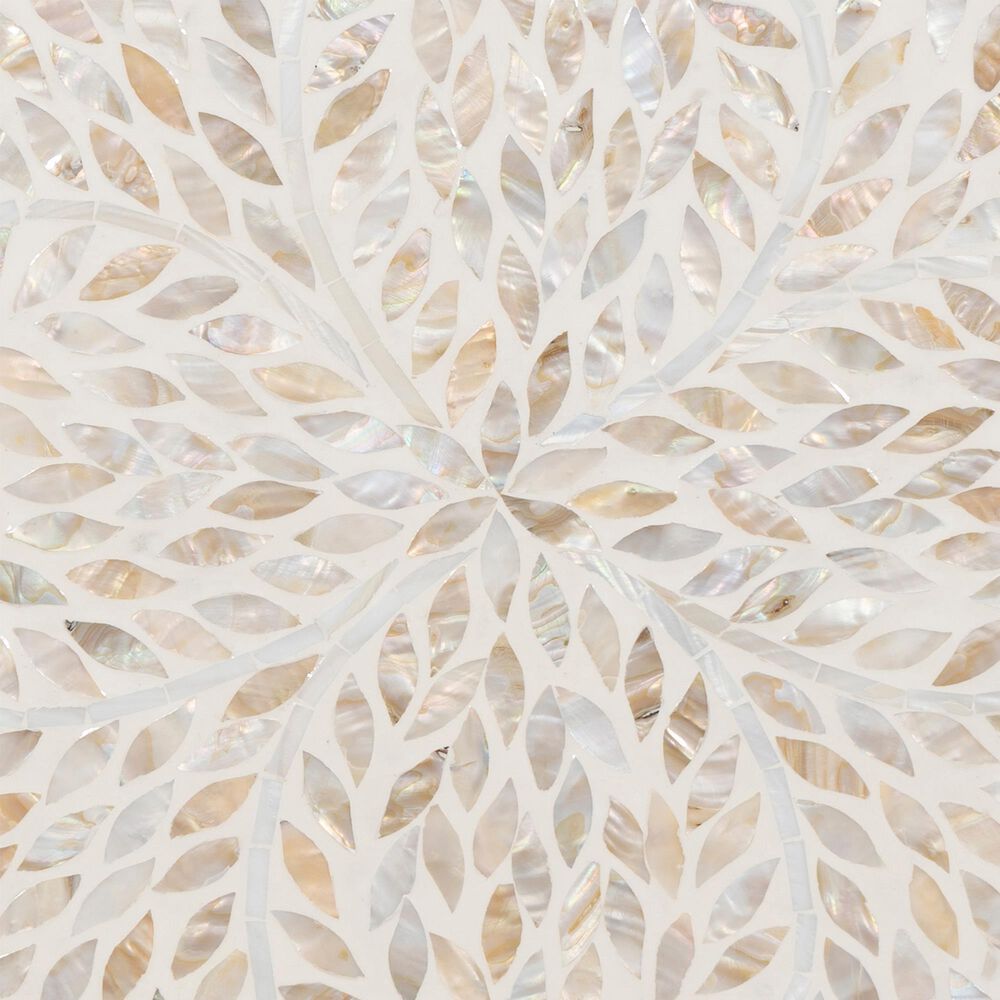 Linon Home Decor Padget Capiz Round Side Table in Cream and Gold, , large