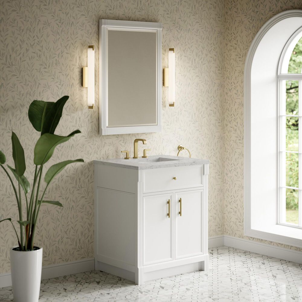 James Martin Bellshire 30" Single Bathroom Vanity in Bright White with 3 cm Eternal Jasmine Pearl Silestone Top and Rectangular Sink, , large