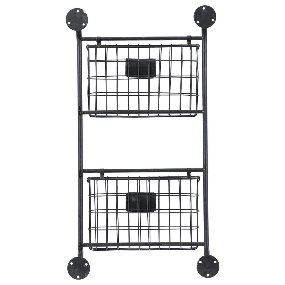Maple and Jade 2-Slot Decorative Magazine Rack Holder with Suspended Baskets and Label Slot in Matte Black, , large