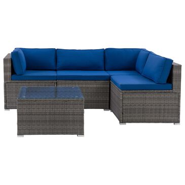 CorLiving Parksville 5-Piece Patio Sectional Set in Blended Grey/Oxford Blue, , large