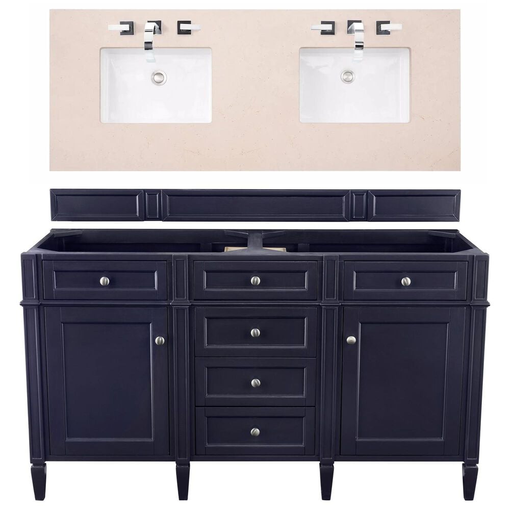 James Martin Vanities Brittany 60" Double Bathroom Vanity in Victory Blue with 3 cm Eternal Marfil Quartz Top, , large