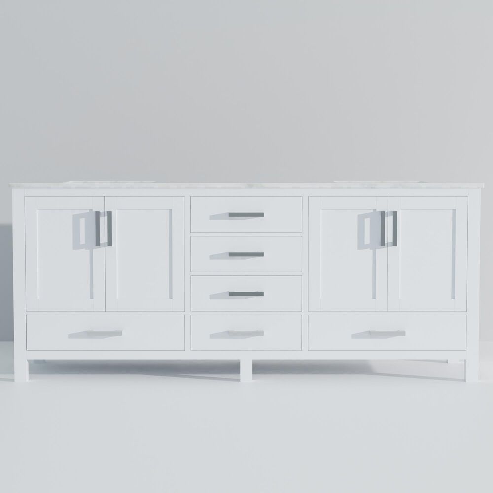 Lexora Home Jacques 80&quot; Double Bathroom Vanity in White with 2 cm White Carrara Marble Top and Rectangular Sinks, , large