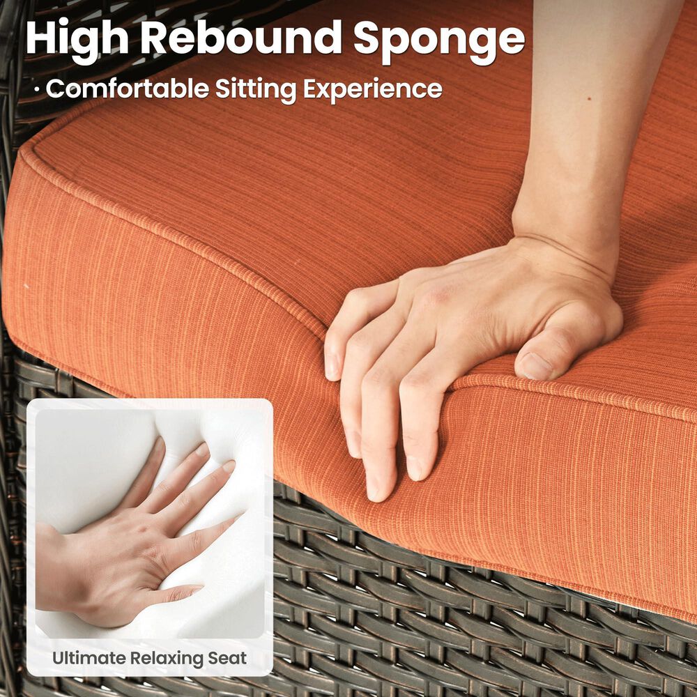 HOMLUX HOMLUX 5-Piece Patio Furniture Set with Chairs and Ottomans, High Back Outdoor Sofa Set, Brown Rattan in Orange Red, , large