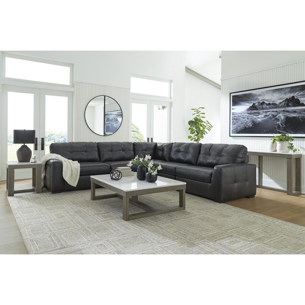 Ashley Brindley Pier 5-Piece Stationary Symmetrical Leather Sectional in Fog, , large