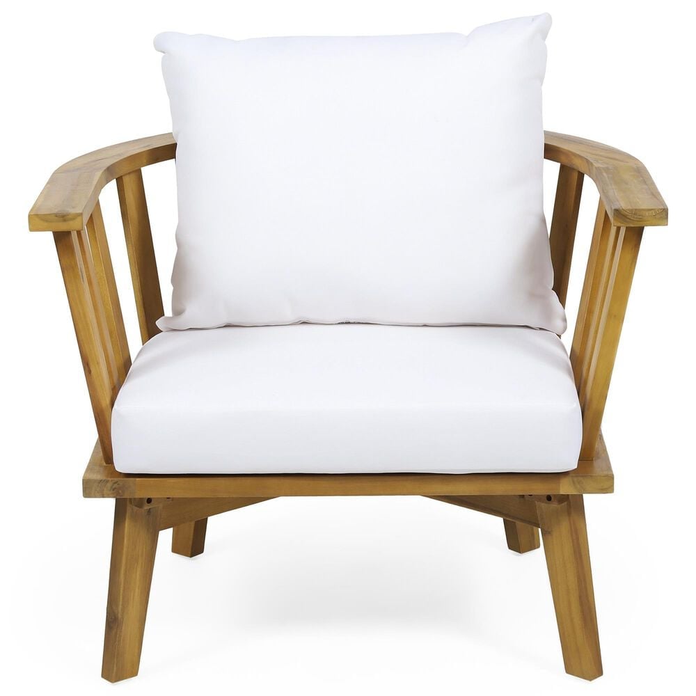 Hearth and Haven Outdoor Club Chair with White Cushion in Teak, , large