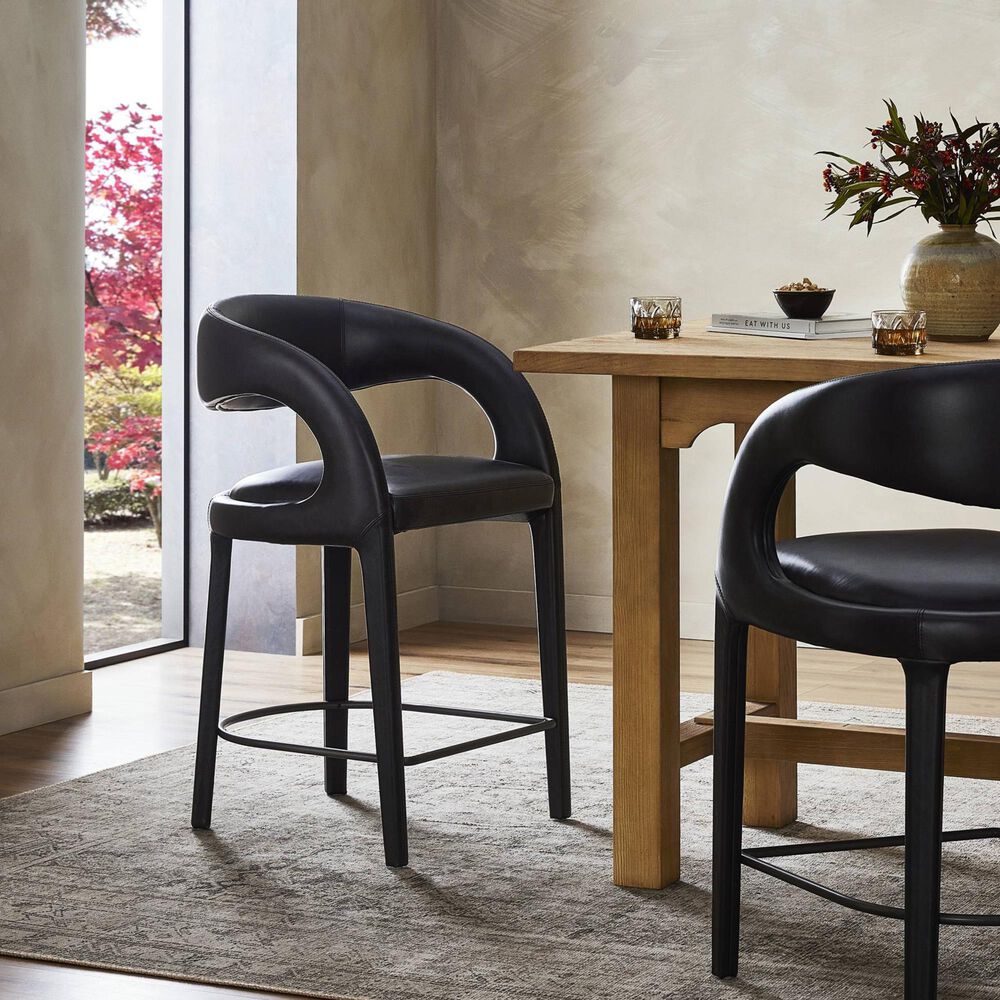 Four Hands Hawkins Counter Stool in Sonoma Black Top Grain Leather, , large