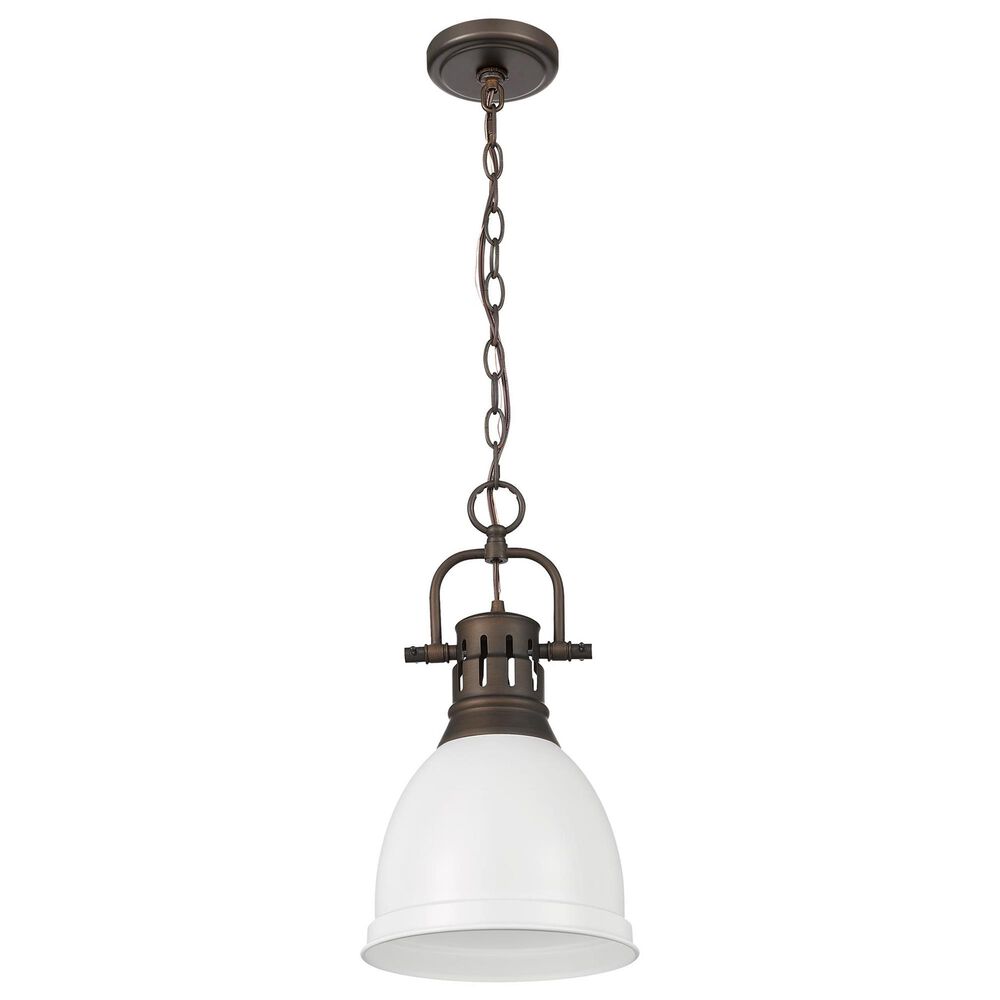Golden Lighting Duncan 1-Light Small Pendant with Chain and Matte White Shade in Rubbed Bronze, , large