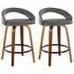 LumiSource Grotto Swivel Counter Stool with Grey Faux Leather Upholstery in Walnut Wood and Black (Set of 2), , large
