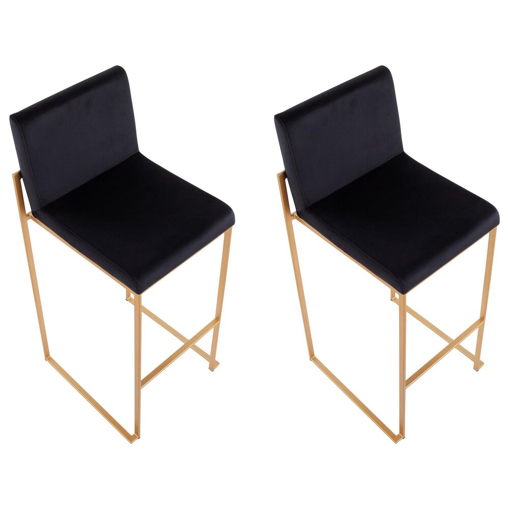 Lumisource Fuji High Back Barstool with Black Velvet in Gold &#40;Set of 2&#41;, , large