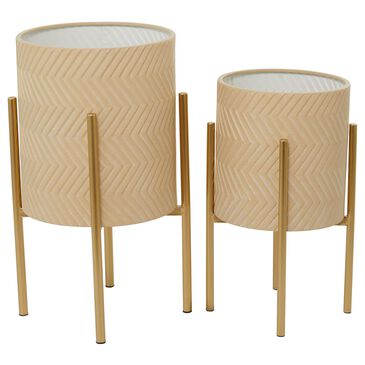 Maple and Jade 23" x 12" Planter in Beige and Gold (Set of 2), , large