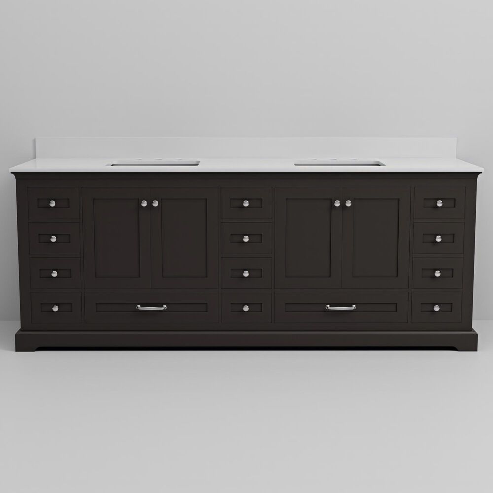 Lexora Home Dukes 84&quot; Double Bathroom Vanity in Espresso with 2 cm White Quartz Top and Rectangular Sinks, , large