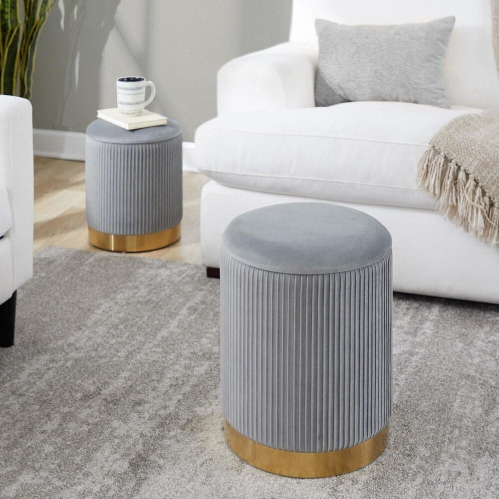 Lumisource Marla 2-Piece Nesting Pleated Ottoman Set in Grey, , large
