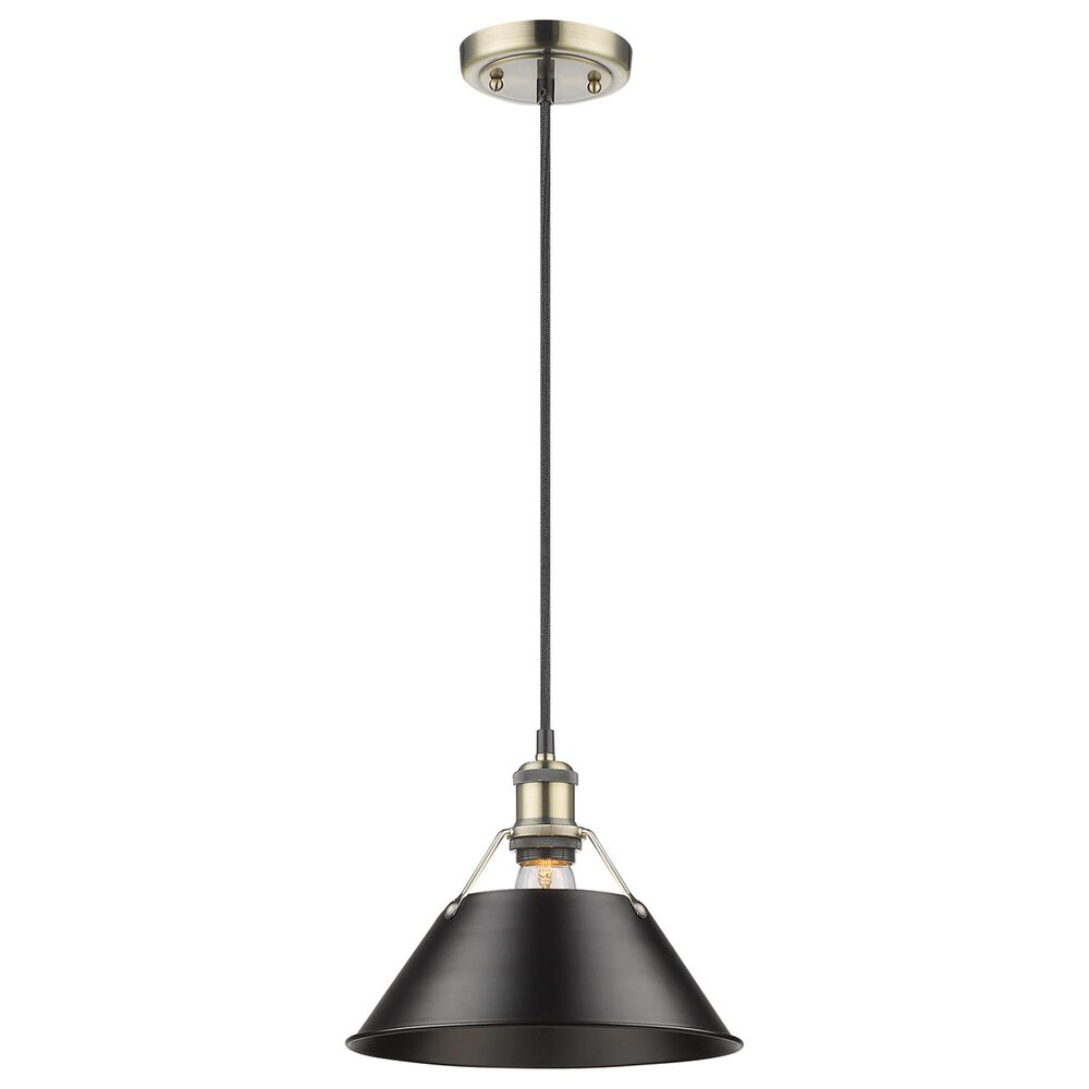 Golden Lighting Orwell 1-Light Medium Pendant with Matte Black Shade in Aged Brass, , large
